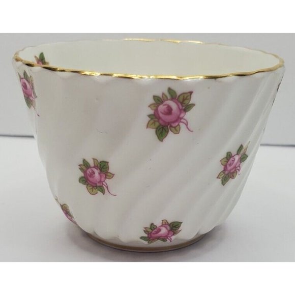 Vtg Ansley Bone China Pudding Cup Pink Roses England Gold Rim Wave Design - Picture 7 of 11